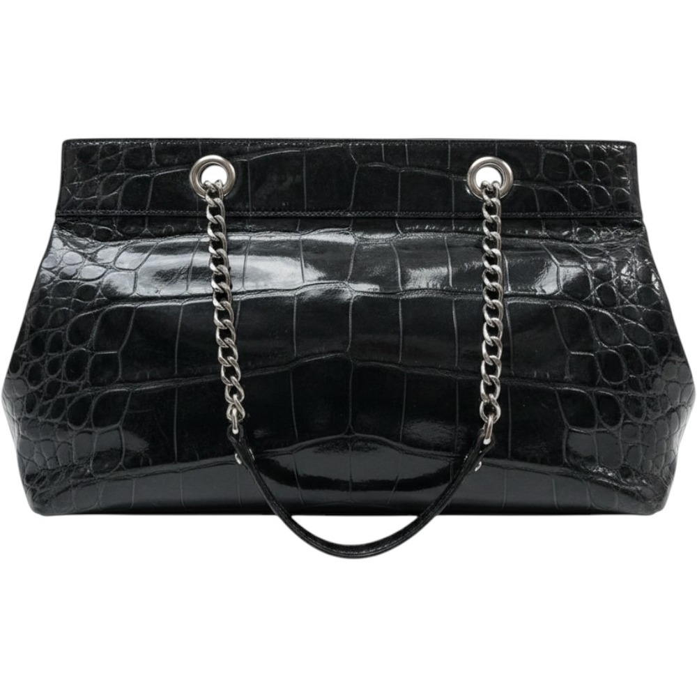 Kate Spade Black Crocodile Embossed Patent Leather Chain Tote Bag‎ Shoulder Bag